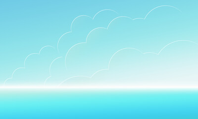 blue sky and white puffy line clouds vector cartoon illustration