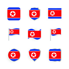 North Korea Flag Icons Set