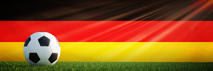 Obraz premium Creative football soccer ball on the flag of Germany, Football background, 3D Rendering.