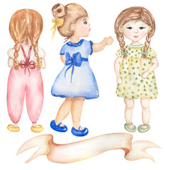 Little Girl Clipart, Watercolor hand drawn baby gils Clip art, Party banner, Kids Birthday, Nursery Wall Art