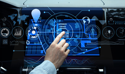 Driver using modern car navigation system, closeup