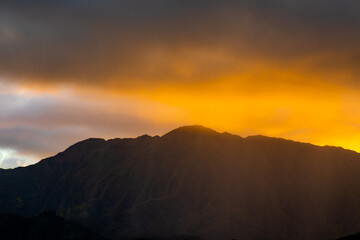 Hawaii sunset over the mountains