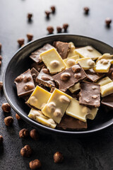 Nutty white and dark chocolate with hazelnuts.