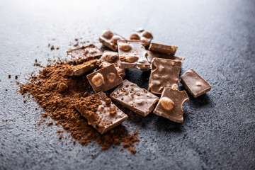Nutty chocolate with hazelnuts and cocoa powder.