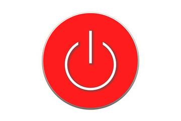 Illustration of power button in red color on white background.