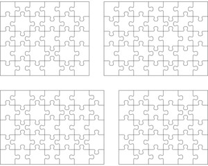 Illustration of four white puzzles, separate parts	