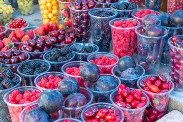 Various fruits for sale, outdoor market. Food