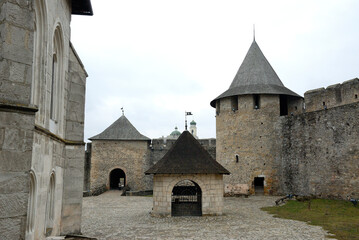 Gloomy view of indoor yard of Khotyn fortress