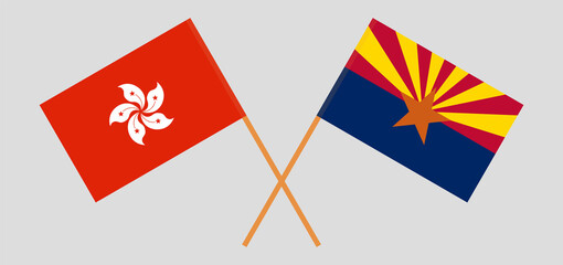 Crossed flags of Hong Kong and the State of Arizona. Official colors. Correct proportion