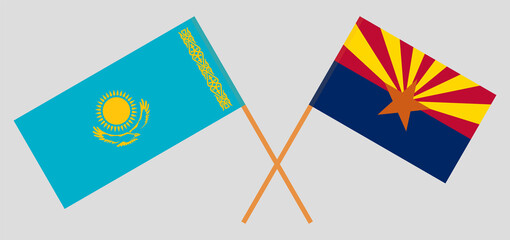 Crossed flags of Kazakhstan and the State of Arizona. Official colors. Correct proportion