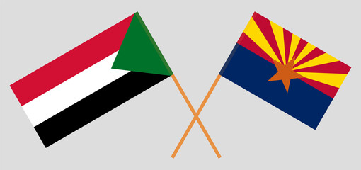 Crossed flags of the Sudan and the State of Arizona. Official colors. Correct proportion