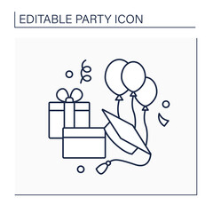 Graduation party line icon. Ceremony rewards school or college degrees and diplomas. Gift-giving celebration. Celebrating concept. Isolated vector illustration. Editable stroke