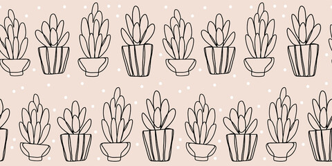Fototapeta na wymiar Illustration seamless pattern. Home plants succulents in pots.