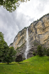 Staubbach waterfall in Lauterbrunnen valley in Switzerland