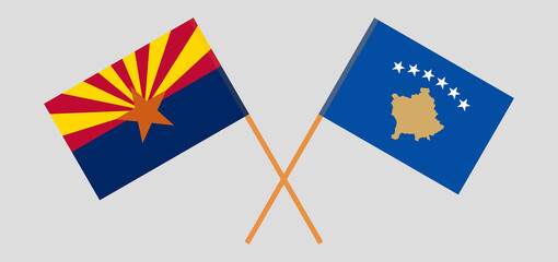 Crossed flags of the State of Arizona and Kosovo. Official colors. Correct proportion