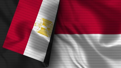 Indonesia and Egypt Realistic Flag – Fabric Texture 3D Illustration