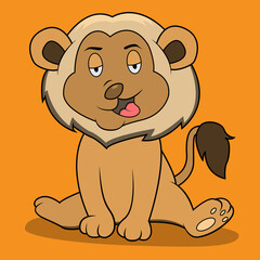 Character Relax Lion, Orange Colors Background, Mascot, Icon, Character or Logo, Vector and Illustration.