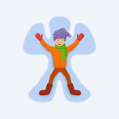 A boy in the snow in the form of an angel.