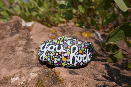 Kindness rock with painted you rock message on large rock