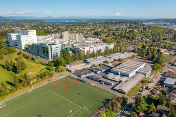 Aerial view of Seattle with Jefferson Park Below