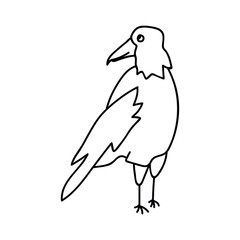 Single hand drawn crow. Doodle vector illustration. Isolated on a white background.