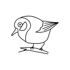 Single hand drawn bird. Doodle vector illustration. Isolated on a white background.