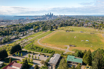 Aerial view of Seattle with Jefferson Park Below