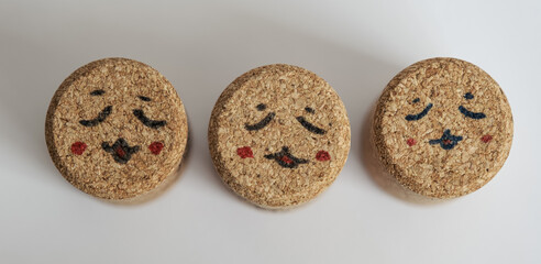 Cork plugs with faces painted