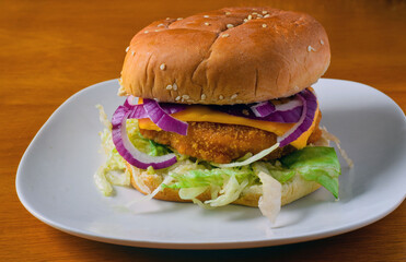 chicken patty sandwichtop with onions