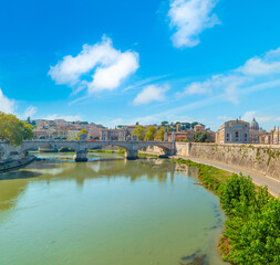 Tiber river by Castel Sant'Angelo on a cloudy day