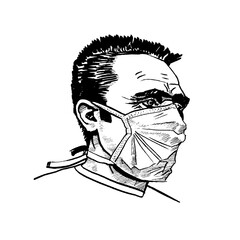 Man in medical masks. Isolated graphic sketch of people on white background