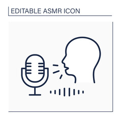 ASMR line icon. Autonomous sensory meridian response. Person whispers into microphone. Internet trend concept. Isolated vector illustration. Editable stroke