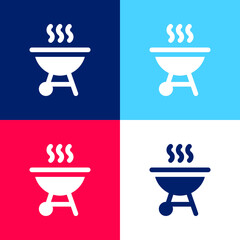 Barbecue blue and red four color minimal icon set