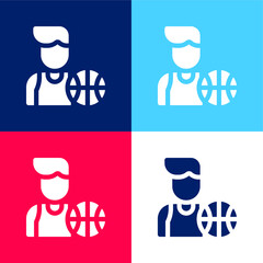 Basketball Player blue and red four color minimal icon set