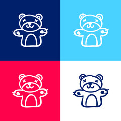 Bear Hand Drawn Animal Toy blue and red four color minimal icon set