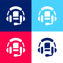 Audio Book blue and red four color minimal icon set
