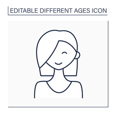 Adolescence period line icon. Young happy girl. Life cycle. Different ages concept. Isolated vector illustration. Editable stroke