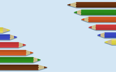 colored pencils on light blue background