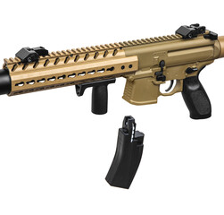A pneumatic copy of a machine gun. Modern airsoft weapons. Isolate on a white back