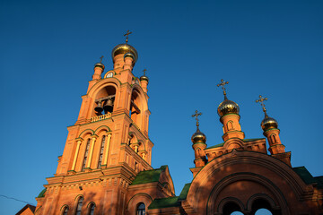Holosiivskyi mens monastery at evening summer in Ukraine Kiev,  religion christianity culture orthotodox