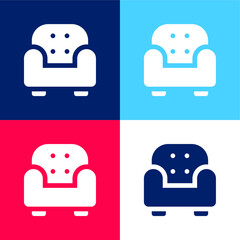 Armchair blue and red four color minimal icon set