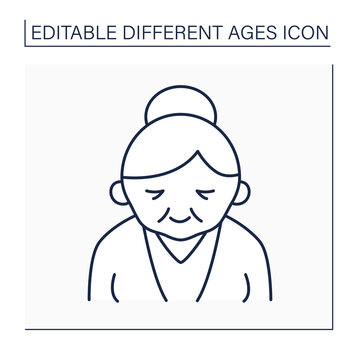 Senior line icon. Life cycle. Old woman. Retirement. Different ages concept. Isolated vector illustration. Editable stroke
