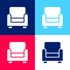 Armchair blue and red four color minimal icon set