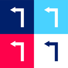 Arrow Straight Angle Turning To Left blue and red four color minimal icon set