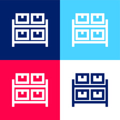 Archive Drawers Furniture blue and red four color minimal icon set