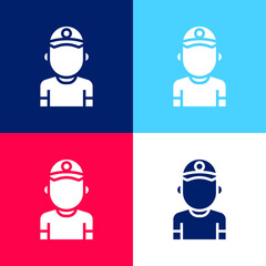 Baseball Player blue and red four color minimal icon set