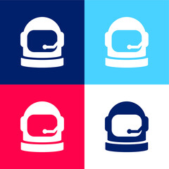 Astronaut Helmet blue and red four color minimal icon set