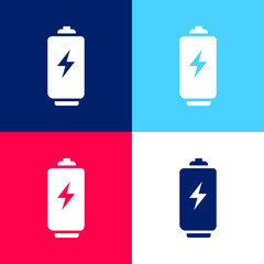 Battery Tool With Bolt Sign blue and red four color minimal icon set