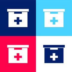 Obraz premium Bathroom First Aid Kit Box blue and red four color minimal icon set