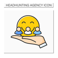 Friendly recruiting color icon.Recruiters make candidates feel at ease and calm. Create mood and atmosphere for future career.Headhunting agency concept. Isolated vector illustration